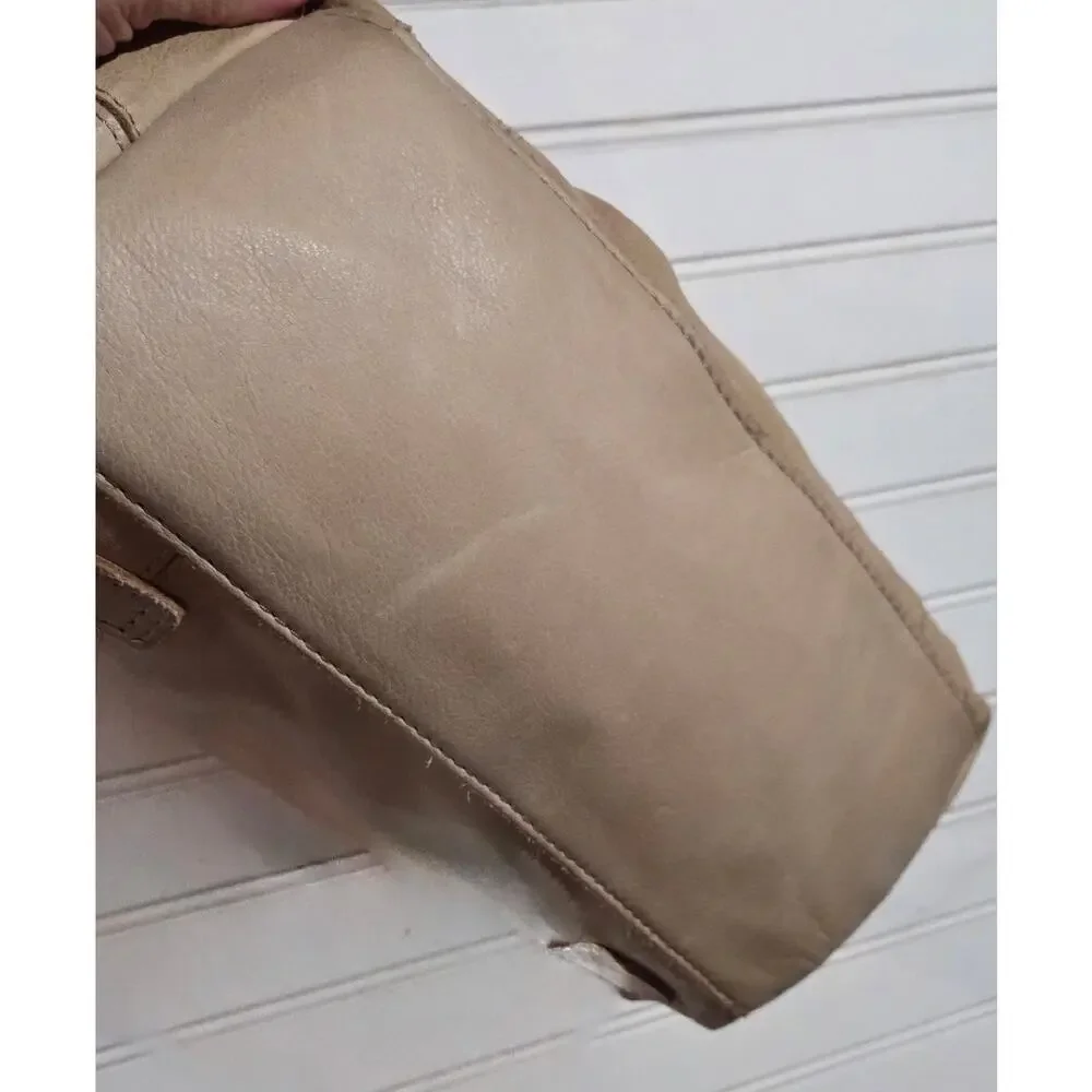 American Leather Co. Genuine Leather Beige Shoulder Tote Handbag Purse